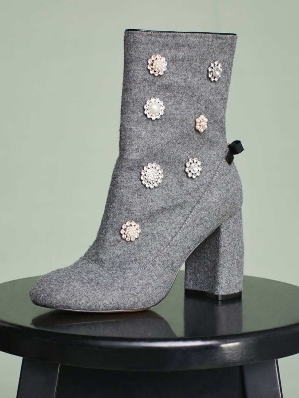 Anthropologie Nanette Lepore Linette Wool Embellished Bow Ankle Boots Grey 7 - Picture 15 of 15